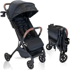 Strolee Lightweight Baby & Toddler Stroller, Ultra Compact, Airplane-Friendly Travel Stroller, One-Handed Fold, Near Flat Recline, X-L Canopy & Parent Cup Holder -LinQ (Midnight Black)