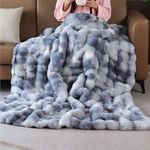 BlanketSolution Tie-Dye Blue Faux Fur Throw Blanket for Couch, Double-Sided Bubble Textured Plush Throw with Soft Flannel Back, Machine Washable, 60 x 80, 860 GSM
