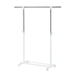 LiaMeE Adjustable Clothing Rack for Hanging Clothes, Heavy Duty Garment Rack with Wheels,Free Standing Rolling Clothes Rack with Shelf & Grid, Easy Assembly Standard Rod, White & Chrome