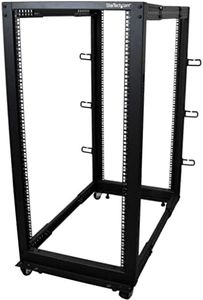 StarTech.com 4-Post 25U Mobile Open Frame Server Rack, 19in Network Rack with Wheels, Rolling Rack for Computer/AV/Data/IT Equipment - Casters, Leveling Feet or Floor Mounting (4POSTRACK25U)
