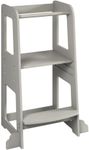 URBNLIVING 90cm Tall Grey Wooden Kitchen Step Kids Toddler Baby Learning Tower for Counter Bathroom Sink Anti-Slip Stool Protection Helper with Safety Protective Rail Durable & Lightweight