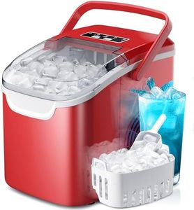 Countertop Portable Ice Maker Machine with Handle, 9 Bullet-Shaped Ice Cubes Ready in 6 Mins, 26Lbs/24H, Self-Cleaning Function with Ice Scoop and Basket for Home/Kitchen/Party (Red)