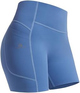 Pioneer Camp 5" Womens Biker Shorts with Pocket Seamless Tummy Control Yoga Workout Athletic Shorts with Pocket, Grayish Blue, L