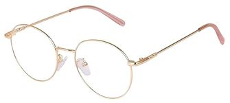 Roshfort Men Women Round Lightweight Spectacle Frame Eyeglasses UV Protection Anti Eye strain Computer Glasses (Gold) Frame Size Small