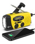 Esky Emergency Hand Crank Radio with 3 LED Flashlight, AM/FM/NOAA Portable Weather Radio with 2000mAh Rechargeable Battery, Solar Powered USB Charged Radio for Indoor Outdoor Camping, SOS Alarm