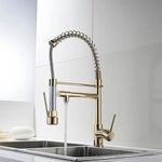 InArt Single Lever Kitchen Sink Mixer 360° Rotatable Pull Out Kitchen Faucet with Multi-Function Spray Head, Golden Finish