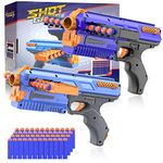 HOPOCO Toy Guns for Nerf Gun Target 2 Pack Foam Blaster Guns with 48 Pcs Refill Foam Darts Bullet and 12 Dart Clip Magazine for Adults Kids Boys Girls