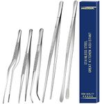 5 Pcs Cooking Fine Tweezers Tongs, Stainless Steel Food Tweezers Set, Professional Kitchen Long Tweezer for Cooking,Repairing,Sea Food,BBQ,Multi-use(12"and 6.3")