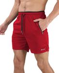 Suwangi Men's Running Shorts Breathable Workout Shorts with Ultra-Light Design Gym Training Shorts with Zip Pockets Red