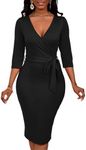 Women's Bodycon Pencil Dress - 3/4 Sleeve Elegant Cocktail Party Business Work Dress for The Modern Professional with Belt