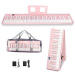 MAGICON 88 Key Foldable Electronic Piano can be folded in 180°,more portable. True and Pure Grand Piano Sound Source by France DREAM, Foot Pedal/Power adapter/Delicate Handbag (Pink)