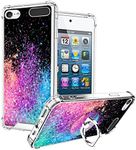 OOK Compatible with iPod Touch5/6/7 Generation Case Ring Holder for Girls Woman,Soft TPU Bumper PC Back Shockproof Protective Case-Glitter Shiny