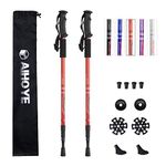 Aihoye Hiking Trekking Poles, 2 Pack Collapsible Lightweight Anti-Shock Walking Sticks, Adjustable for Men and Women (Red)