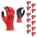 Durabull Work Gloves - 12 Pairs. Protective Safety Gloves For Working & General Use. Nitrile Coated With Secure Fit & Anti-Slip Grip. Heavy Duty, Oil Resistant Gloves - (NR1390, Size 9, Red).