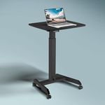 JIN OFFICE Ergonomic Height Adjustable Laptop Desk| 1 Year Warranty| Sit Stand Table with Lockable Wheels| Standing Desk for Home Office| Thick Column and Wide Steel Base| Spacious MDF top| Black