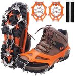 WIN.MAX Crampons for Shoes, Traction Cleats Ice Snow Grips with 19 Stainless Steel Spikes, Shoe Talons Anti - Slip Boots Spikes for Walking, Jogging, Climbing and Hiking (Orange, XL)