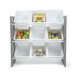 Humble Crew Slate Toy Storage Organizer with 9 Storage Bins, Grey Wood Grain/White