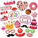 Zyozique 22Pcs Candy Theme Photo Booth Props with Stick, Candyl Selfie Props, Candy Theme Party Supplies, Lollipop Birthday Theme Backdrop Decorations