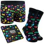 CityComfort Mens Boxers and Funny Socks Set Retro Gaming Boxer Shorts and Socks Soft Breathable Boxer Shorts Men and Teenagers for Men (Black Retro Gaming, 2XL)