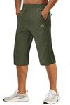 TACVASEN Army Shorts Men Three Quarter Trekking Safari Fit Travel Shorts Military Cargo Shorts surf Boardshorts Men's Capri Olive, Army Green, 34 New