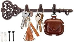 Comfify Decorative Wall Mounted Key Holder Rack - Vintage Key Shaped Rack with 3 Hooks - Wall Mounted - Keys, Coats, Hats and More- Rustic Cast Iron - 11 x 2.8”- with Screws and Anchors (Rust Brown)