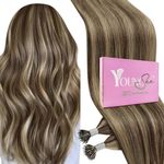 Nano Ring Hair Extensions,YoungSee Nano Extensions Human Hair Brown Highlight Nano Tip Extensions Dark Brown and Caramel Blonde Highlight Nano Beads Human Hair Extensions Cold Fusion 16 in 1g/s 50g