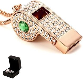 QUJIFETU Bling Whistle Metal Rhinestone Lanyard Whistle Loud Sound with Chain for Coach,Referee,Emergency,Lifeguard,Teachers-Includes Gift Packaging (Gold-Green)