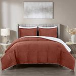 Chezmoi Collection Ultra-Soft Micromink Sherpa King Size Comforter Set with 2 Pillow Shams - Terracotta Reversible Plush Bedding Comforter 3-Piece Set Warm Winter Blanket