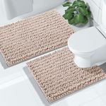 Yimobra Chenille Bathroom Rugs Sets 2 Piece, Plush Soft Bath Mat Set Non Slip, Fluffy Thick Shower Rug Carpet for Bathroom Floor, Super Durable Absorbent Machine Washable, 43x61+61x51 cm, Beige