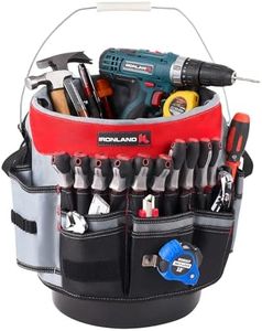 IRONLAND Bucket Tool Organizer Fit 3.5-5 Gallon Bucket, 64 Pockets, Bucket Tool Caddy Organization for Garden, Construction, Carpenter, Electrician, Builder red