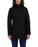 Nautica Women's 3/4 Midweight Stretch Puffer Jacket with Hood Down Alternative Coat, Deep Black, X-Small