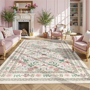 Deerly Area Rug for Livingroom, Vintage Floral Boho Large Rugs for Women Bedroom Childroom Playingroom Nursery Diningroom, Washable Non-Slip Floor Carpet Kitchen Office (BeigePink, 160x230cm)