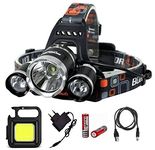 Headlamp Torch, High Lumen USB Rechargeable 4 Modes Headlight With Keychain LED Light, Adjustable IPX4 Waterproof Headlamp Flashlight for Adults, Hiking, Running, Camping (3 Led Head + Torch)