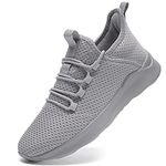 FUJEAK Women Shoes Trainers Running Walking Slip on Women Gym Comfortable Shoes Fitness Outdoor Sports Jogging Sneakers Casual Mesh Lightweight Breathable Light Grey Size 5.5 UK