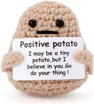 AFORENTIER Funny Positive Potato Mini Knitted Wood Potato Doll with Positive Card Cute Positive Gifts for Adult Kids Lovers Birthday Thanksgiving Christmas