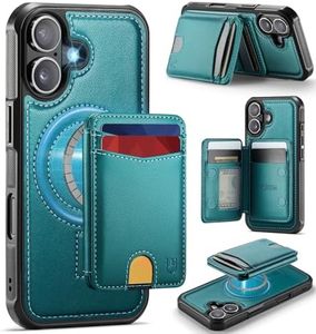 Usroom for iPhone 16 Detachable Wallet Case with Card Holder, 2 in 1 RFID Blocking Credit Slots Kickstand Shockproof Phone Wallet for iPhone 16 6.1" Bluish Green