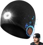 TOUCH TWO Bluetooth Beanie Hat with LED Light Wireless Musical Knitted Cap with Headphone Stereo Speakers & Mic for Running Hiking Jogging Black