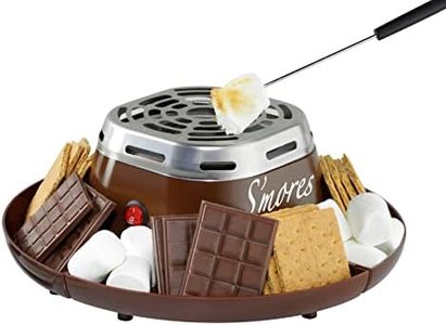 Nostalgia Tabletop Indoor Electric S'mores Maker - Smores Kit With Marshmallow Roasting Sticks and 4 Trays for Graham Crackers, Chocolate, and Marshmallows - Movie Night Supplies - Brown