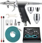 Airbrush Kit, Air Brush Painting Set, Double Action Trigger Airbrush Gun with 0.3mm/0.5mm/0.8mm Needles, 2cc/5cc/13cc Paint Cup, Airbrush Spray Tool Set for Painting Nails Cake Tattoo Makeup