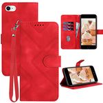 JHWVVTF for iPhone SE 2022 Case/iPhone SE Case,iPhone 8/7 Case,6/6S Phone Case Wallet Card Holder,Leather Stand Flip Cases,Wrist Strap Magnetic Closure Protector,Shockproof Protective Cover (Red)