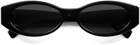 SOJOS Retro Oval Polarized Sunglasses for Women Men Trendy Cateye Vintage Y2k Sunnies SJ2364, Black/Grey