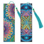 Giantree Diamond Art Painting Flower Bookmark, 2Pcs 5D DIY Diamond Bookmarks Beaded Bookmarks with Tassel for Women and Men Crafts