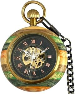 VIGOROSO Vintage Men's Pocket Watches for Men, Mens Mechanical Pocket Watch with Chain Manual Wind Up Watch for Women Wood Watches for Men Dad Mum