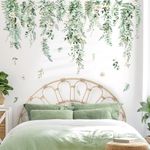 decalmile Green Plants Leaves Wall Decals Hanging Vines Tropical Flower Leaf Wall Stickers Bedroom Living Room Sofa TV Background Wall Decor