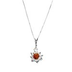 Sterling Silver & Baltic Amber Sun Pendant on 32 Inch Chain