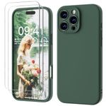 GOODVISH 3 IN 1 for iPhone 16 Pro Case 6.3 inch, Upgraded Camera Protection, 2X HD Screen Protector, Liquid Silicone Anti-Scratch Shockproof Gel Rubber Anti-Fingerprint Phone Case Cover, Pine Green