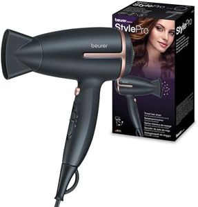 Beurer HC 25 Asciugacapelli da viaggio con funzione ionica, phon piccolo, impugnatura pieghevole e peso leggero, 1600 watt, commutazione di tensione da 110-120/220-240 V, 25,9 x 8 x 15,6 cm, nero