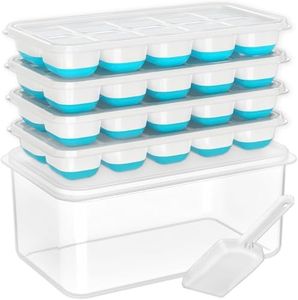 Ice Cube Tray with Lid and Bin, 4 Pack Silicone Plastic Ice Cube Trays for Freezer with Ice Box, Ice Trays with Ice Container, Stackable Ice Tray with Storage Ice Bucket Kits, Ice Scoop (Blue)