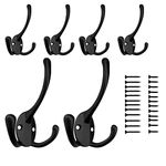 Mzizi Dco Wall Hooks,6 Pack Coat Hooks Wall Mounted with 24 Screws,Single Hardware Heavy Duty Hooks,Metal Zinc Alloy Double No Rust Hooks Hanging Coats Robe Towel Hat Key Clothes Bag Jacket (Black)