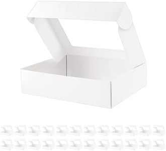 MALICPLUS 25 White Bakery Boxes with Window, 9x7x2.5 Inches Dessert Box, Pastry Boxes with Window, Treat Boxes for Cookies, Chocolate Covered Strawberries, Dessert, Muffins, Donuts, Party Favors